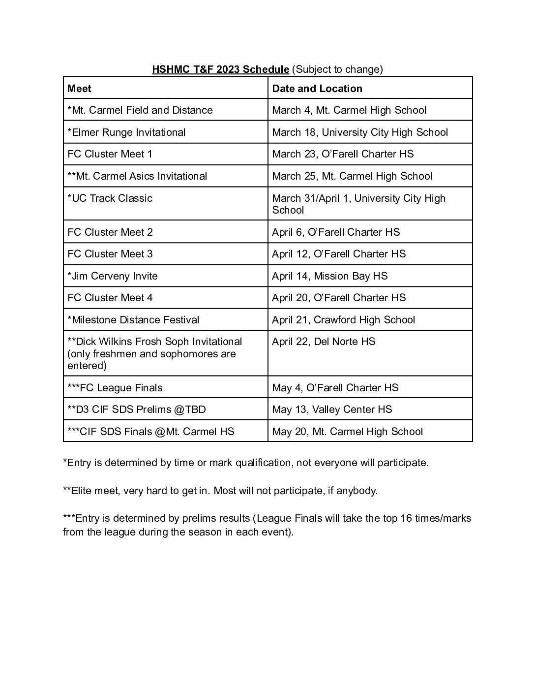 2023 Schedule