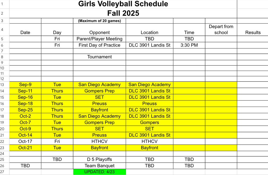 Vball schedule
